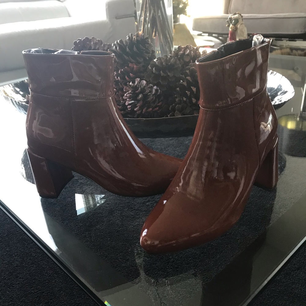 Brown Patent Leather Booties